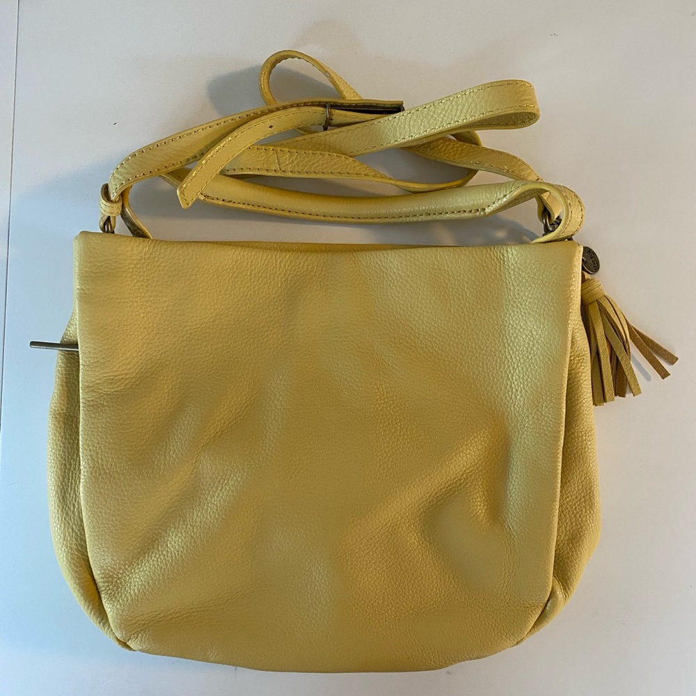Everyday Yellow Leather Crossbody Bag with Tassel